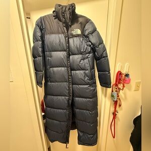 The North Face Nuptse Duster Women's Black and Blue Puffer Jacket *LIKE NEW